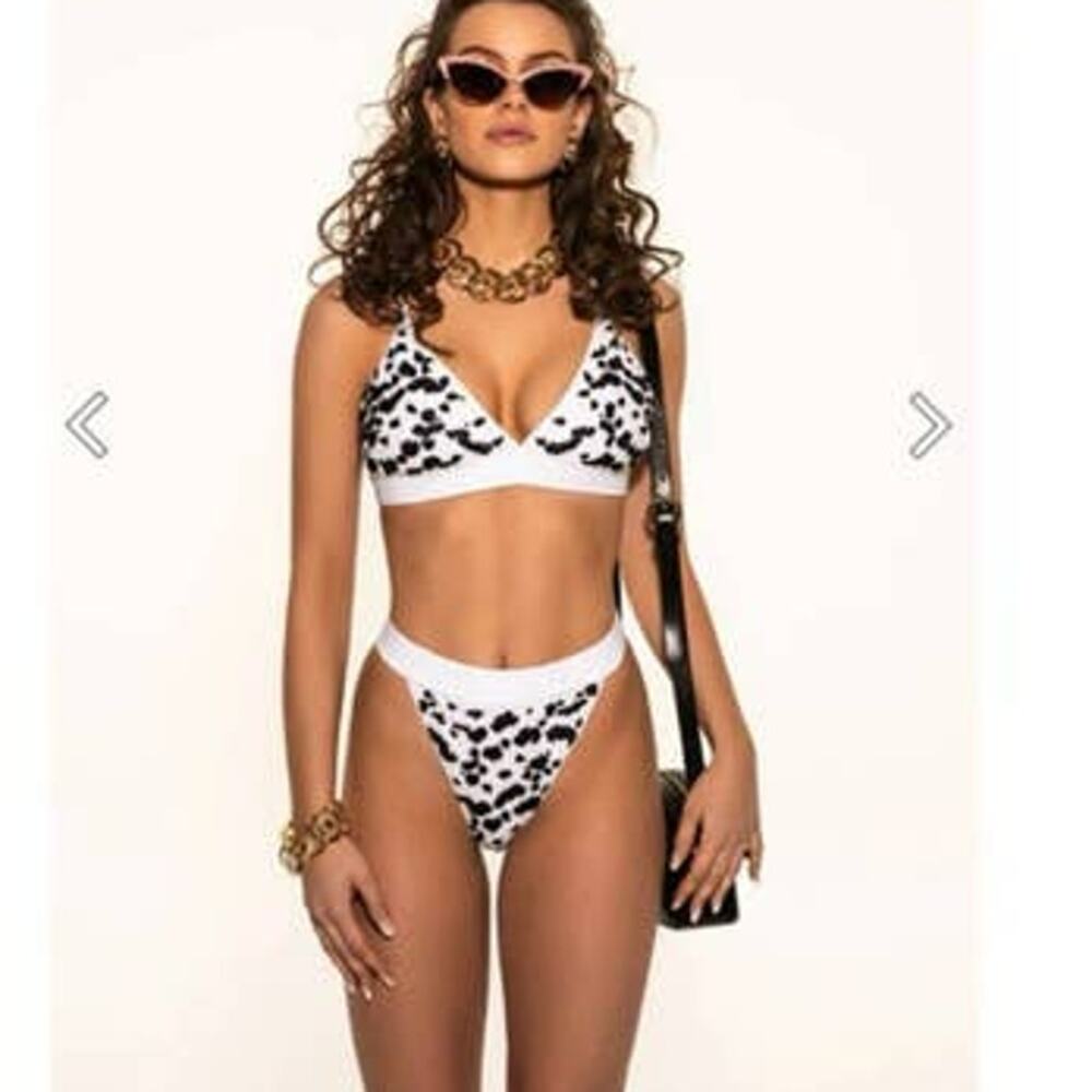 Oceanus Gigi Bikini Set Hand Beaded Black/White Animal Print Size XS NWT